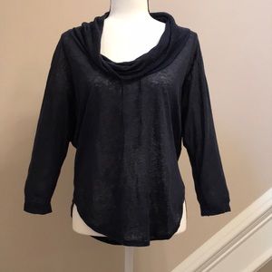 Navy linen cowlneck with dolman sleeve